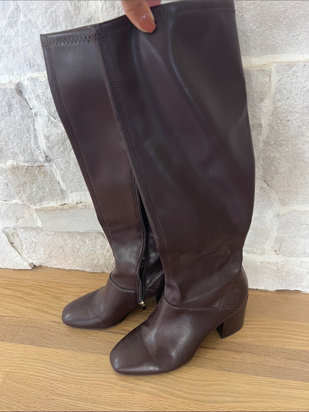 Franco Sarto Tall Leather Boots in Dark Brown